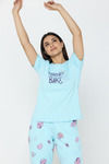 Zivame Farm Lore Knit Cotton Pyjama Set - Gulf Stream — thumbnail 4